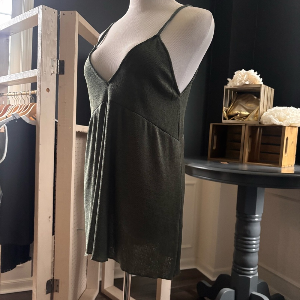 Dark Green Strappy Tunic or Long Tank Top